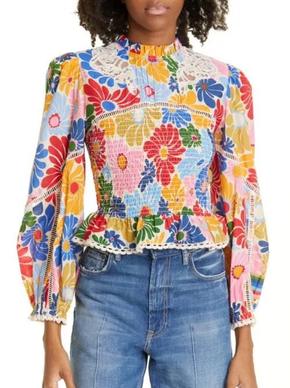 FARM Rio Multicolor Floral Smocked Peplum Blouse